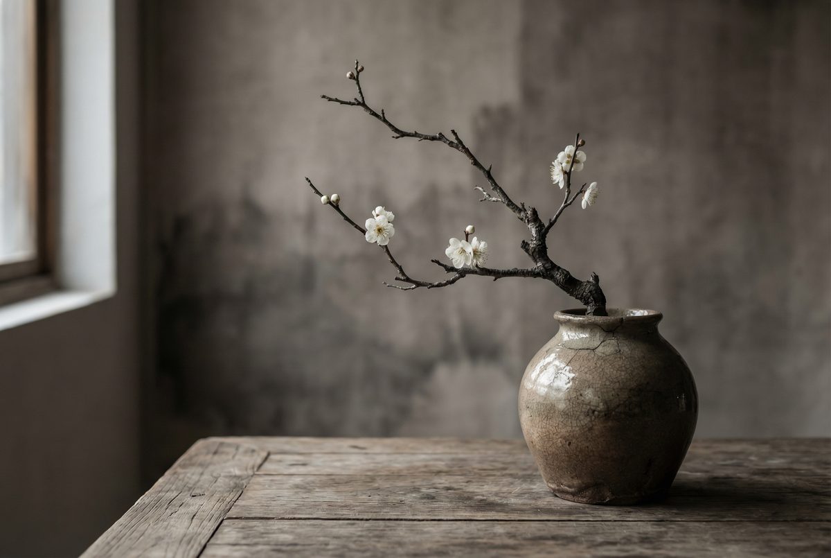 糖心Vlog侘寂美学 - 白梅枝与陶器的静物之美 - www.srypdjw.cn